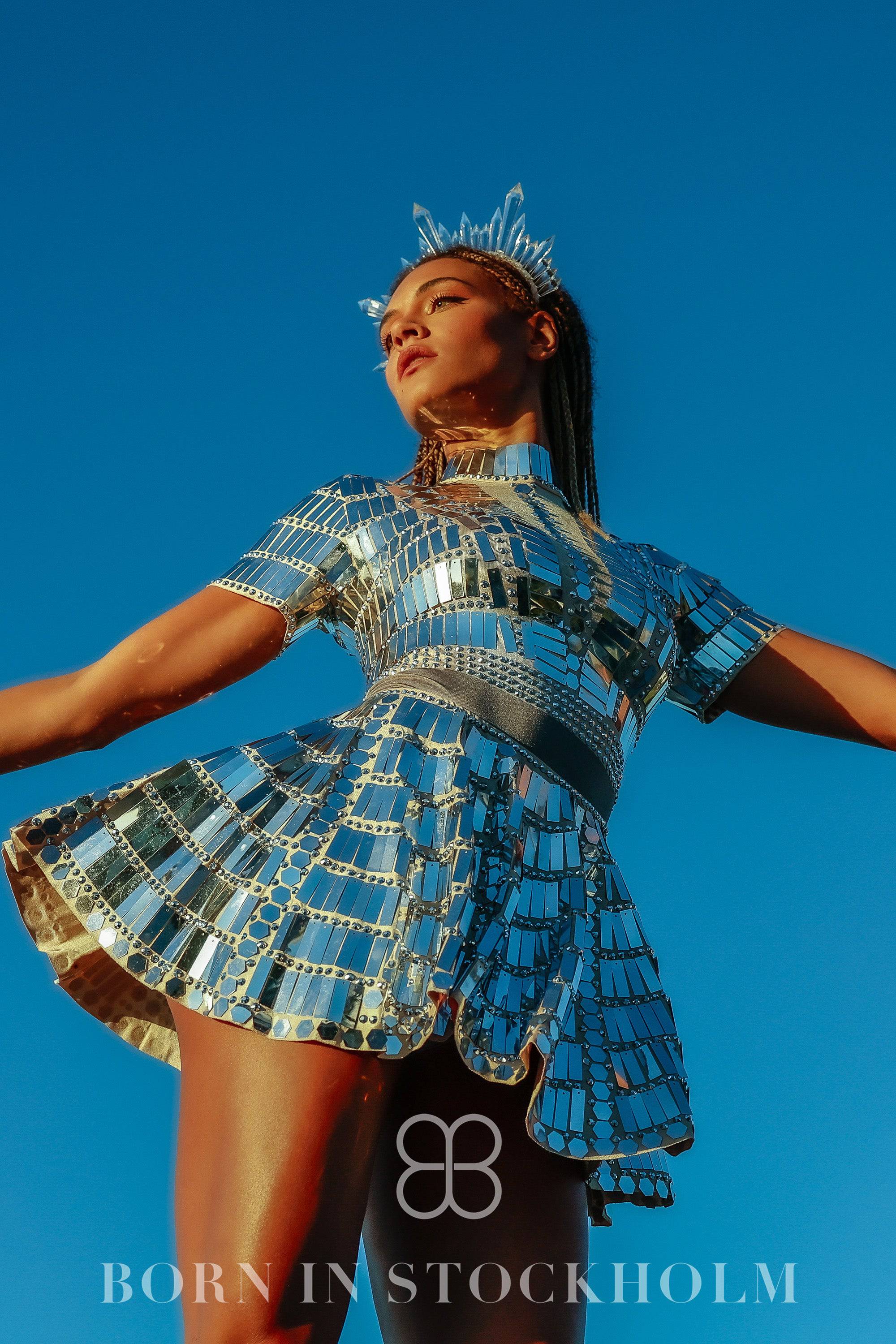 Alessa reflective mirror party dress silver - Image 11