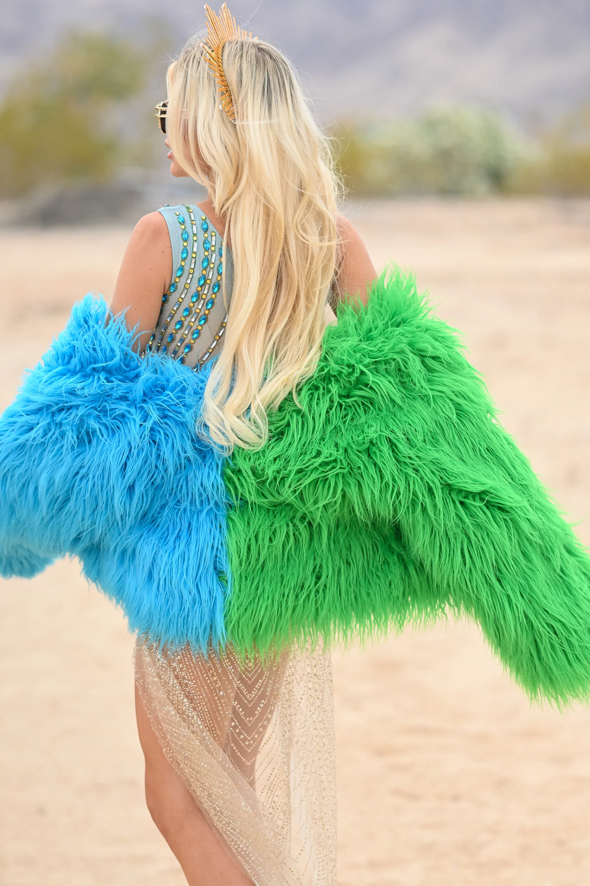 Appelli faux fur jacket blue green - Image 9