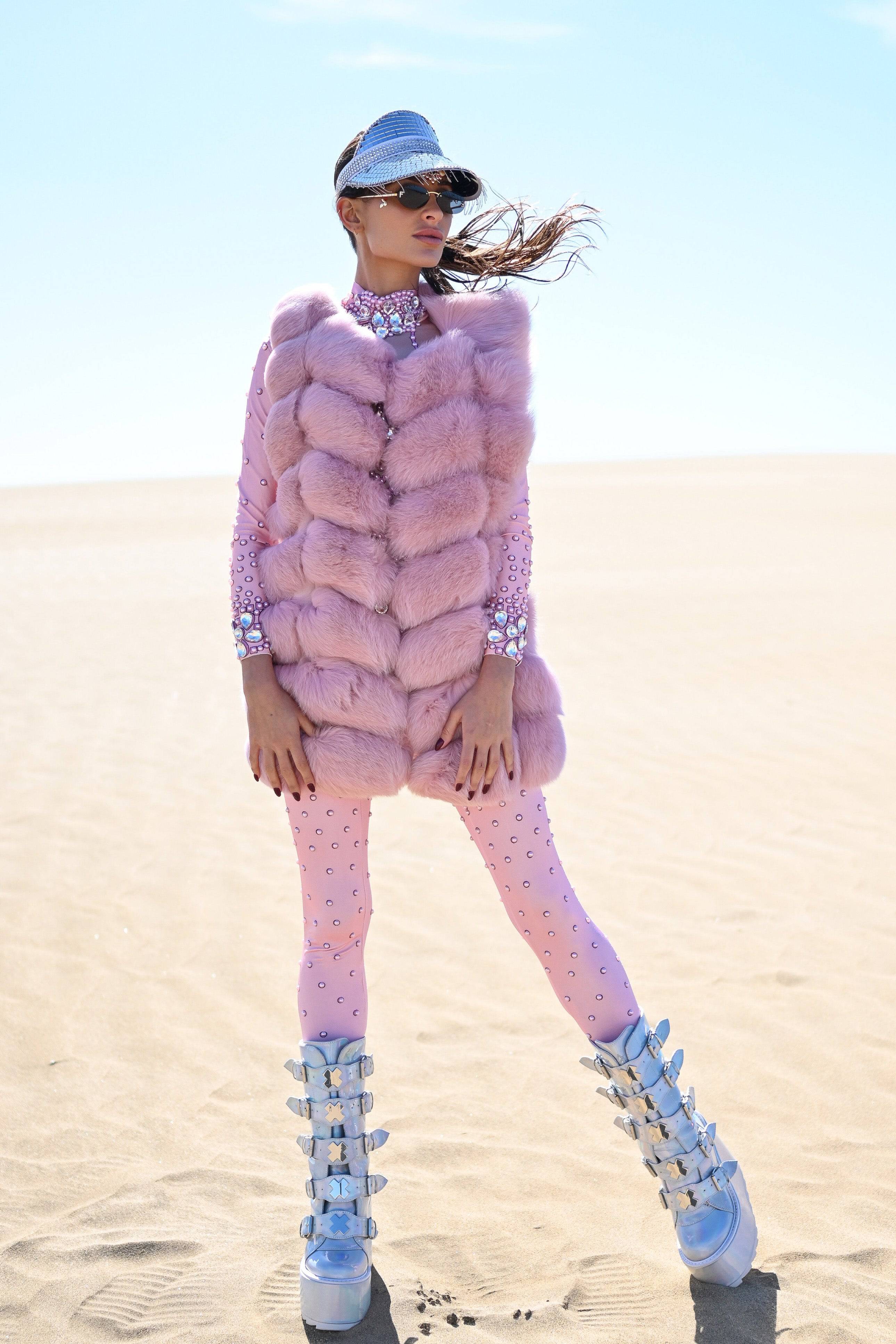 Chelsea Fur Vest Long Pink - Image 9