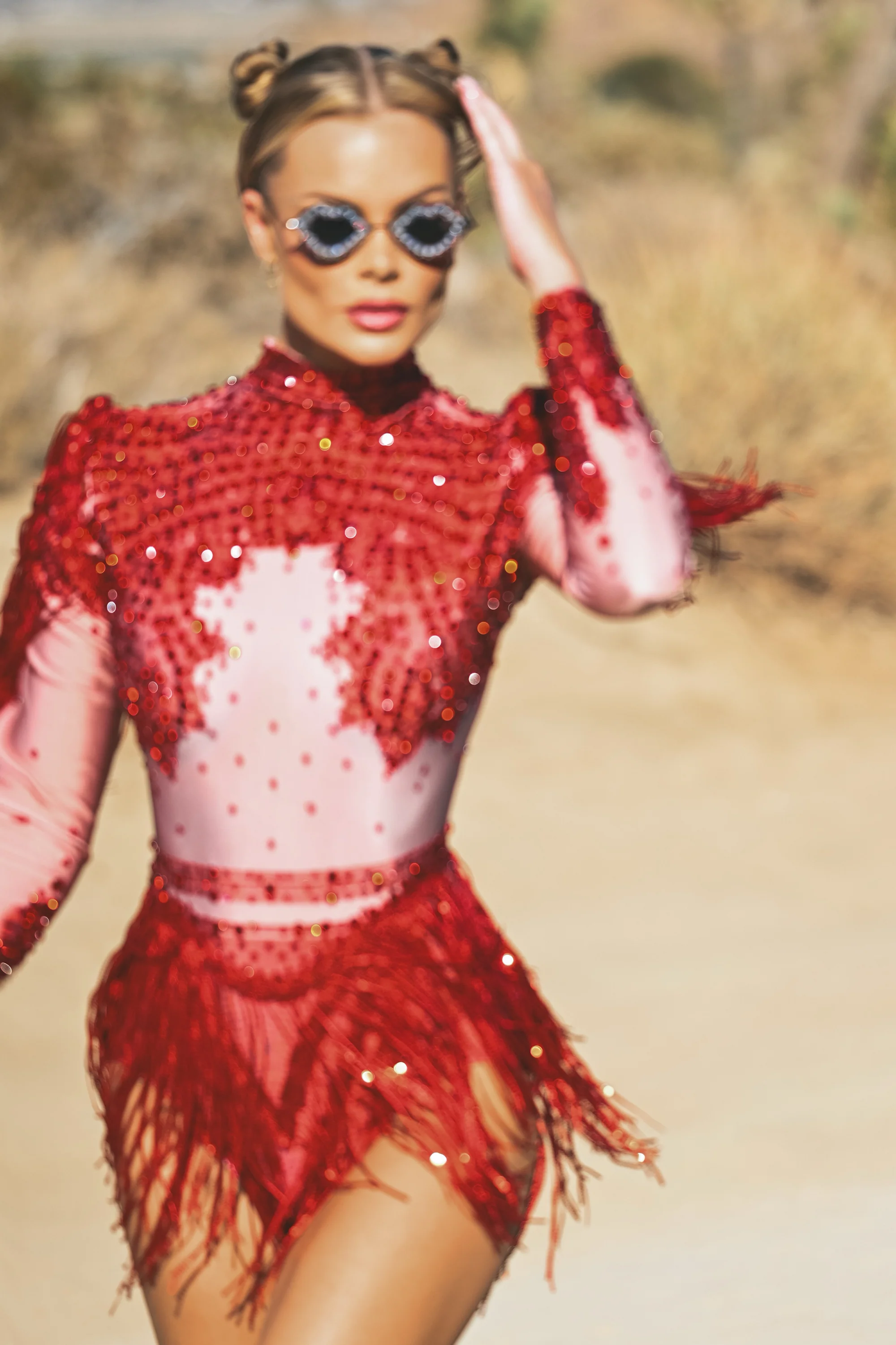 Ciara rhinestone fringe bodysuit red - Image 2