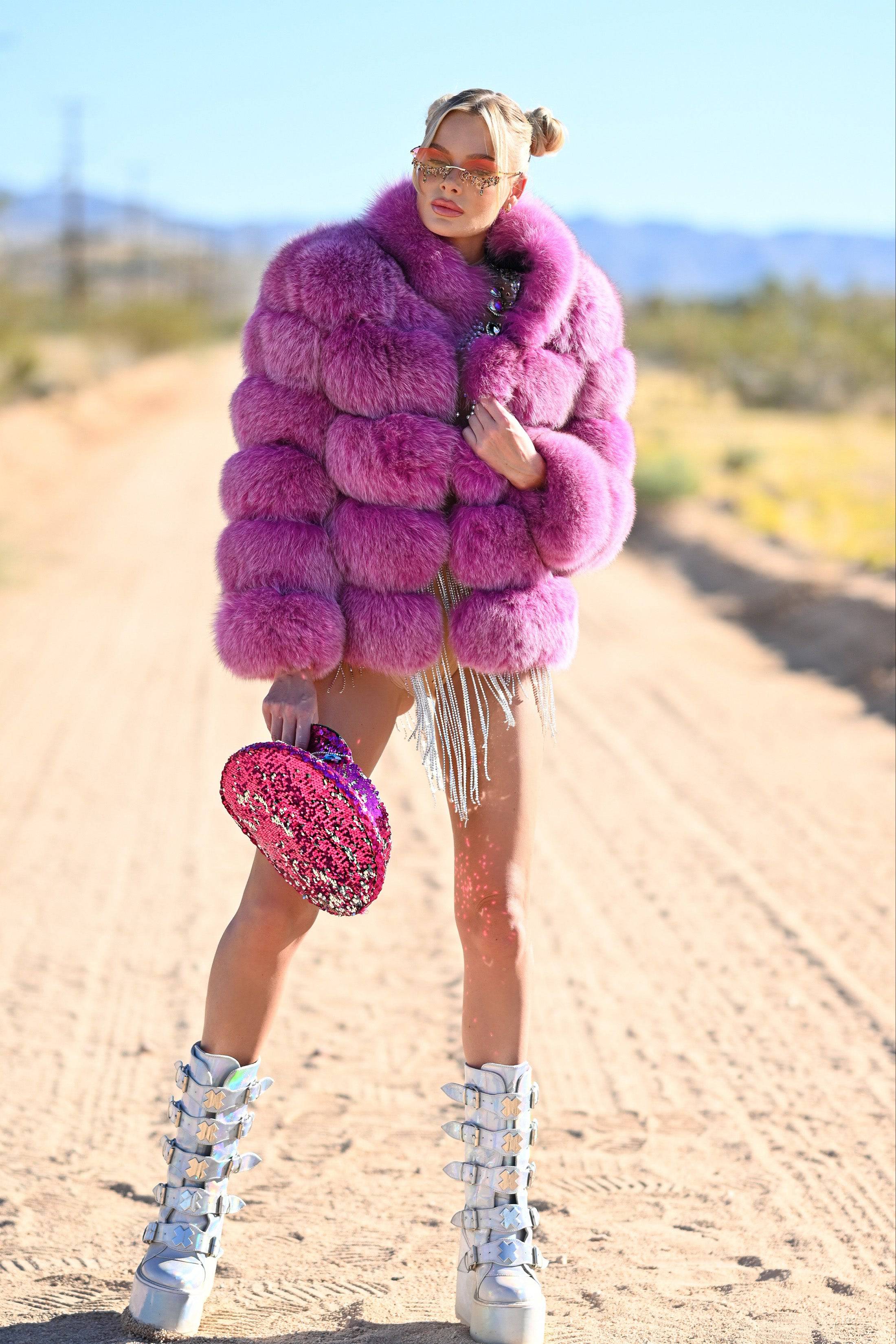 Coco fur jacket with collar pink - Image 8