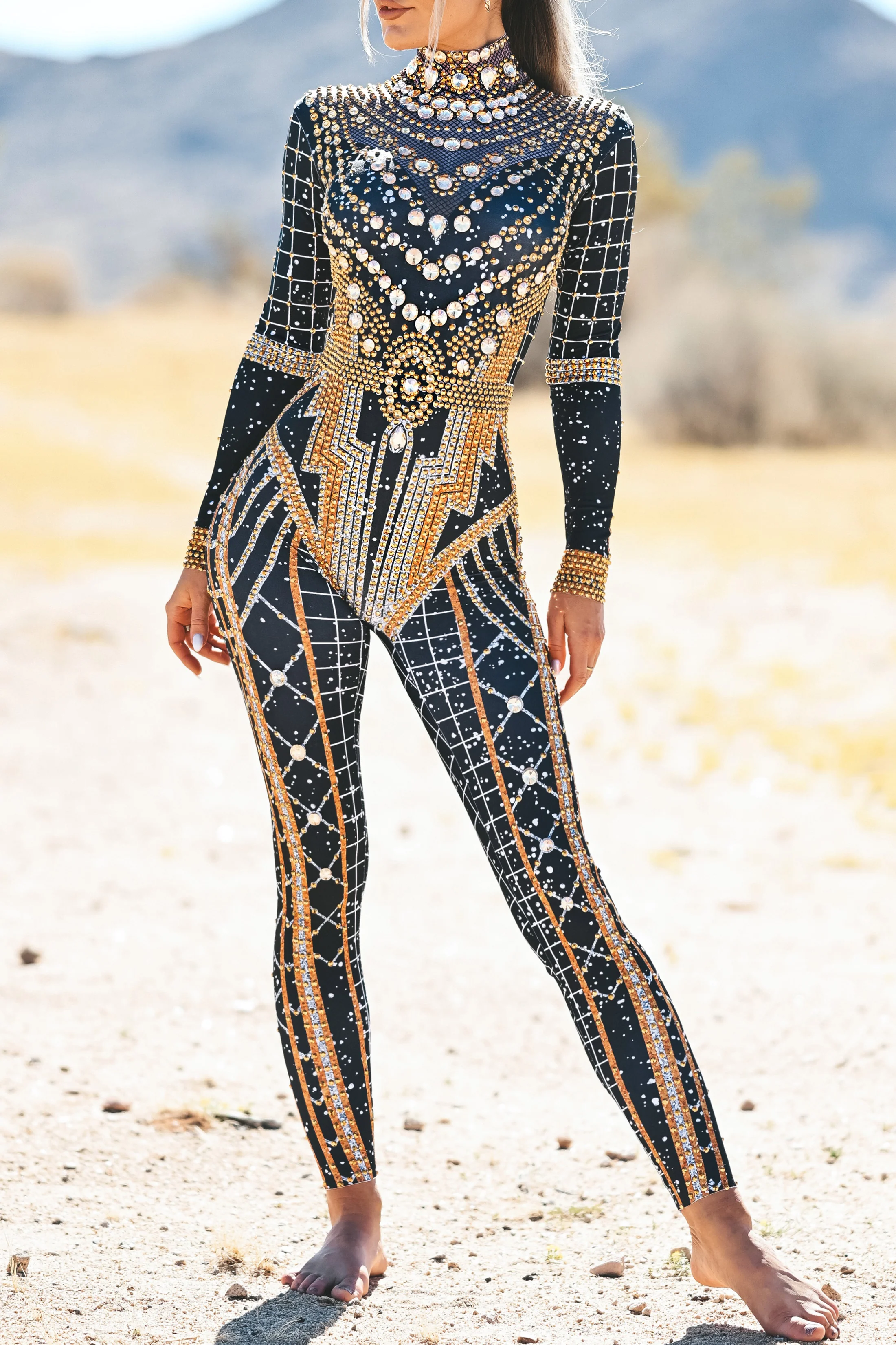Dominique luxury rhinestone jumpsuit gold - Image 14