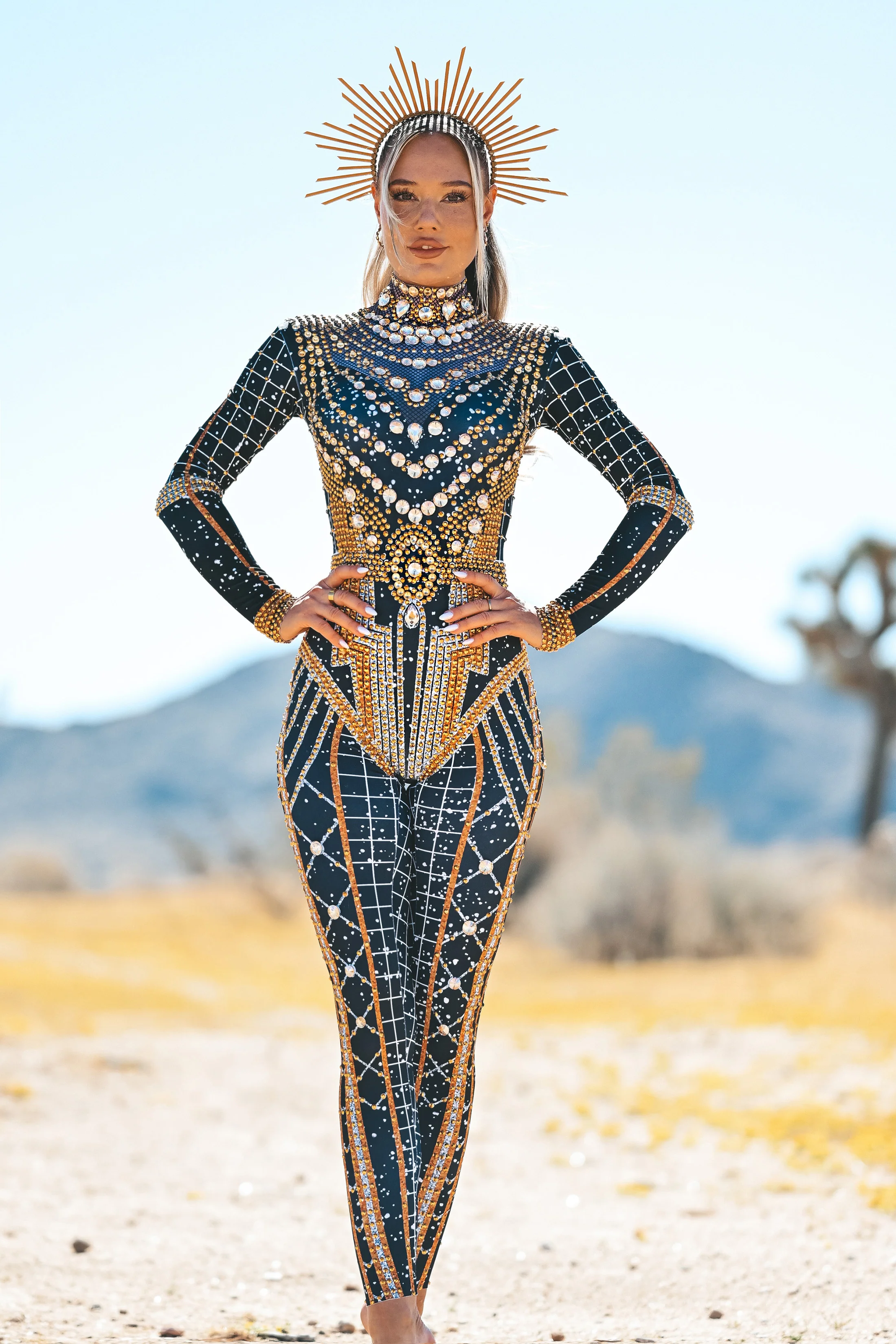 Dominique luxury rhinestone jumpsuit gold - Image 5
