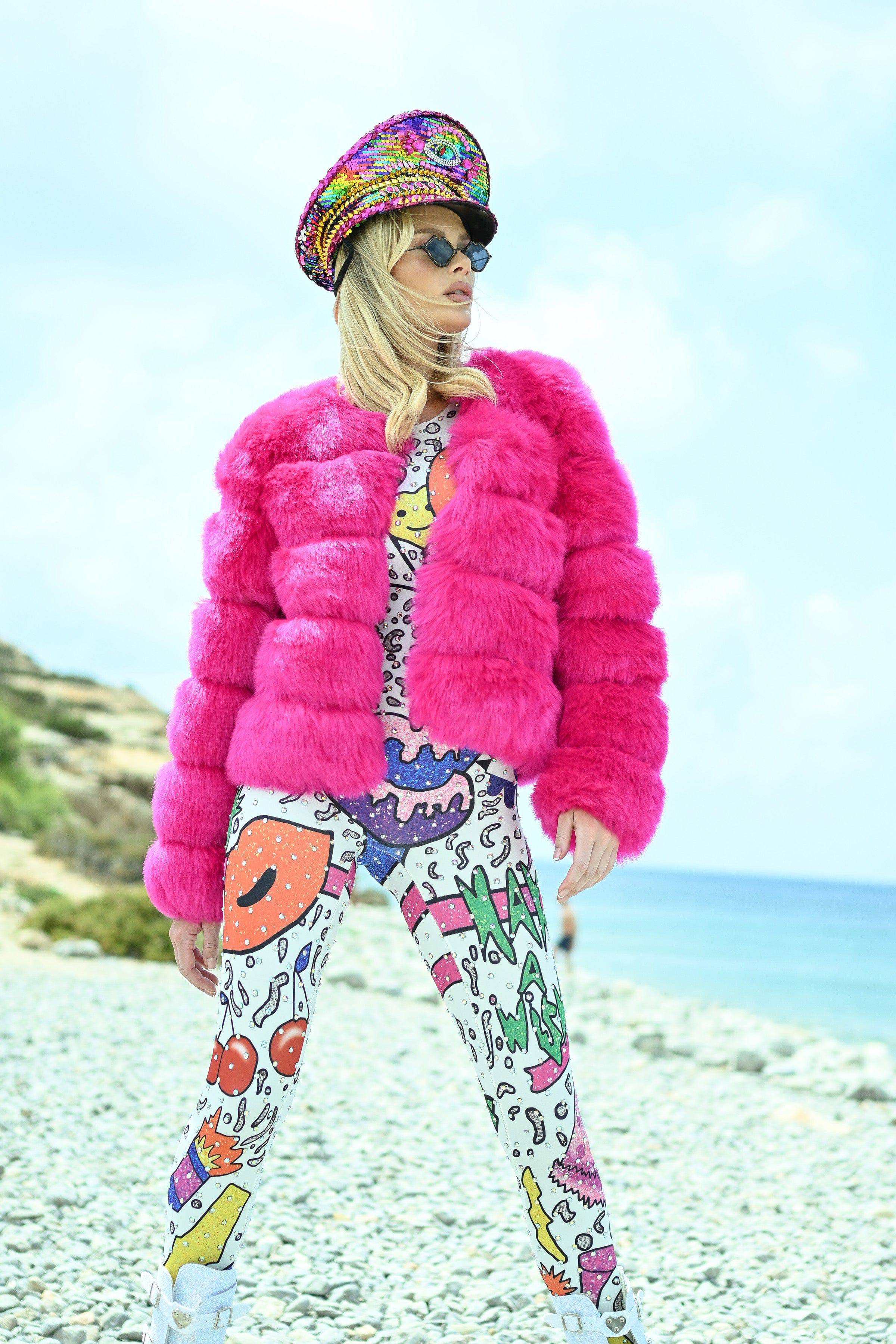 Eivissa faux fur jacket hot pink - Image 10