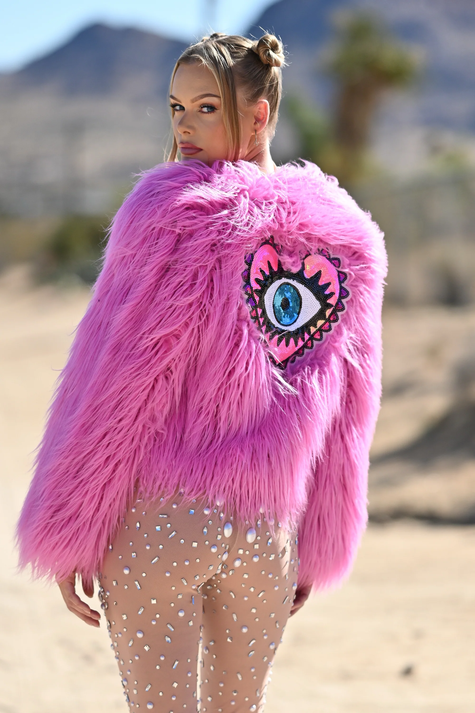 Freya faux fur jacket short pink - Image 6