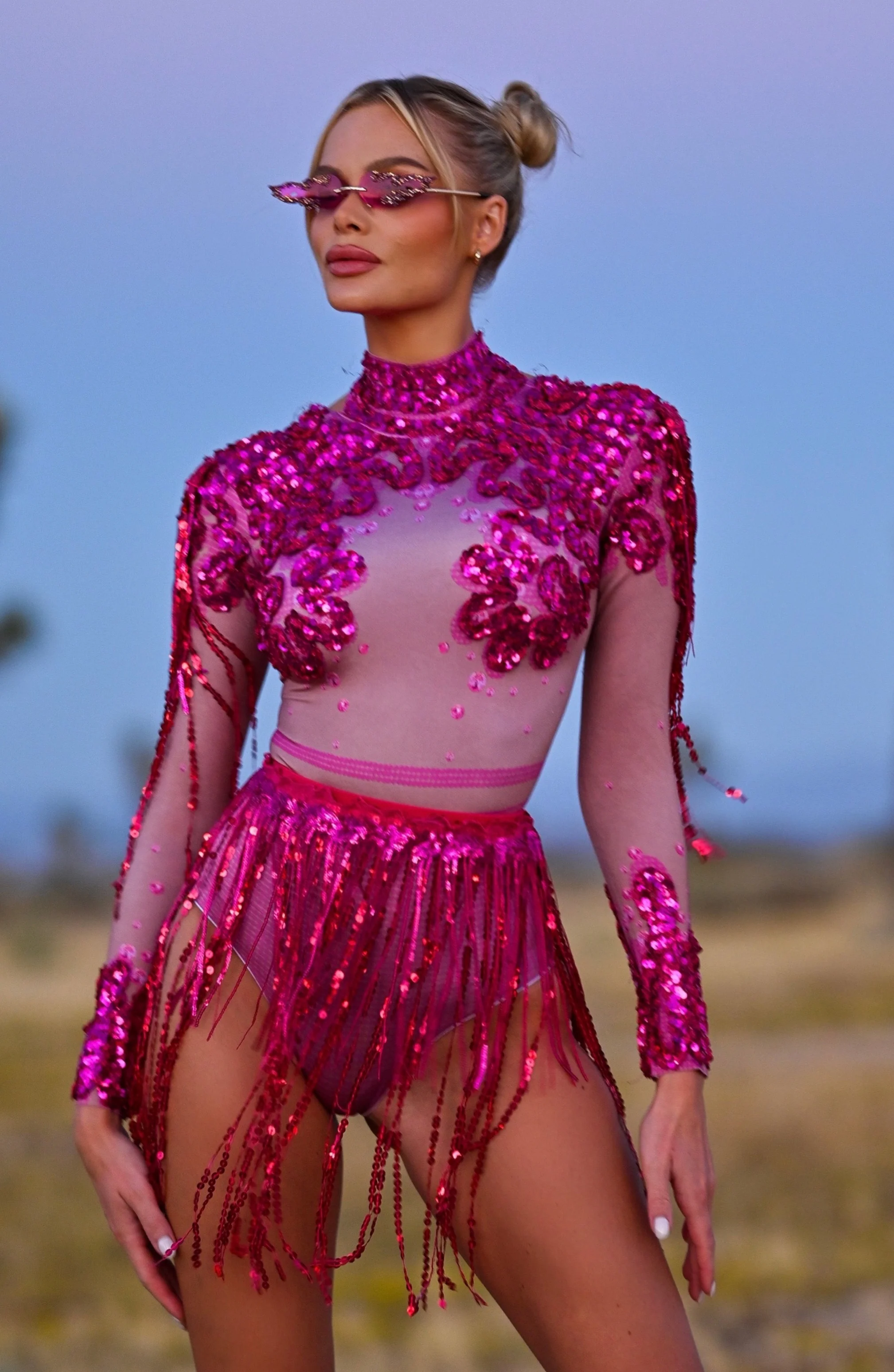 Juliana sequin diamond bodysuit pink