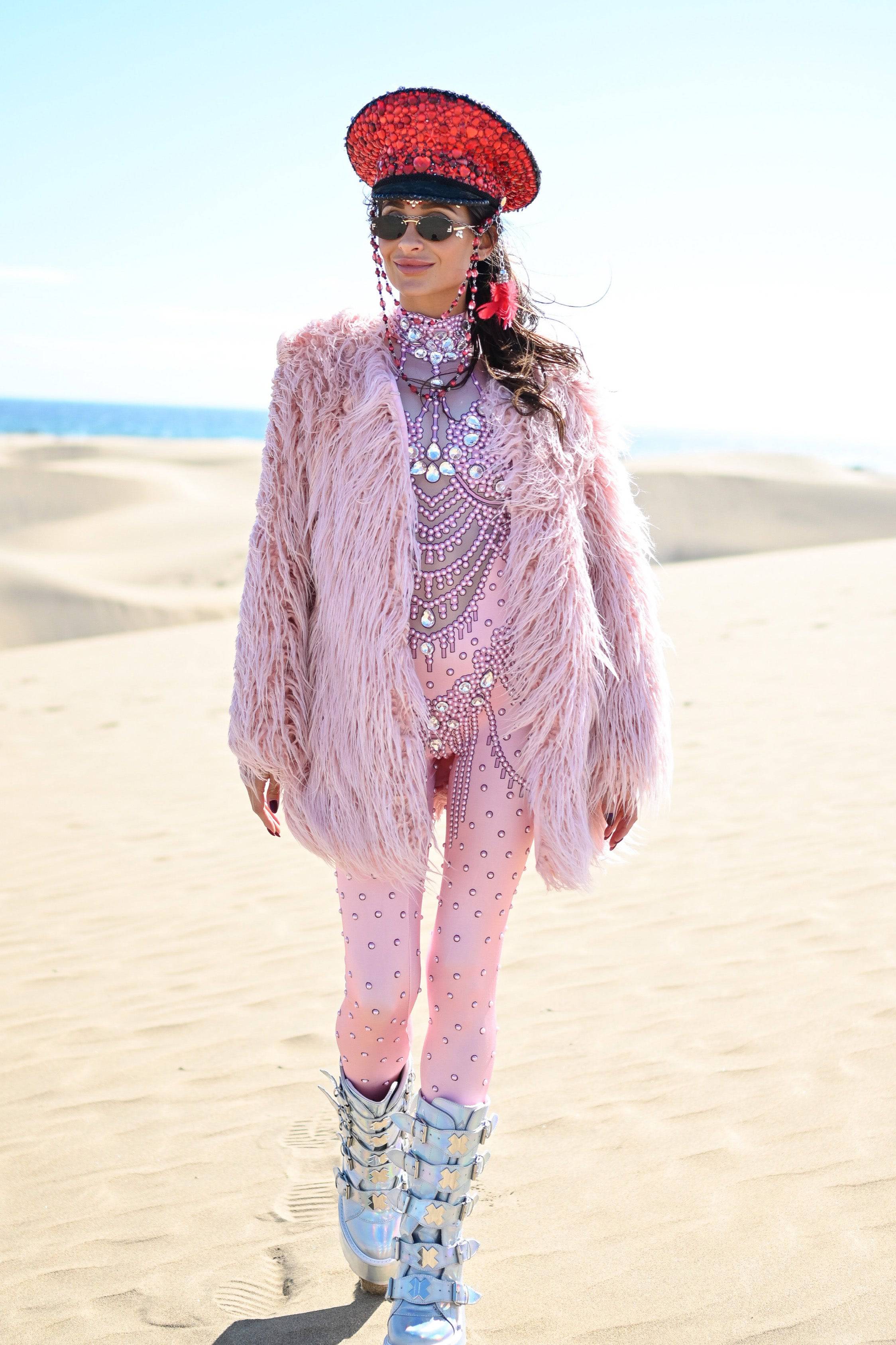 Larissa faux fur jacket long pink - Image 18
