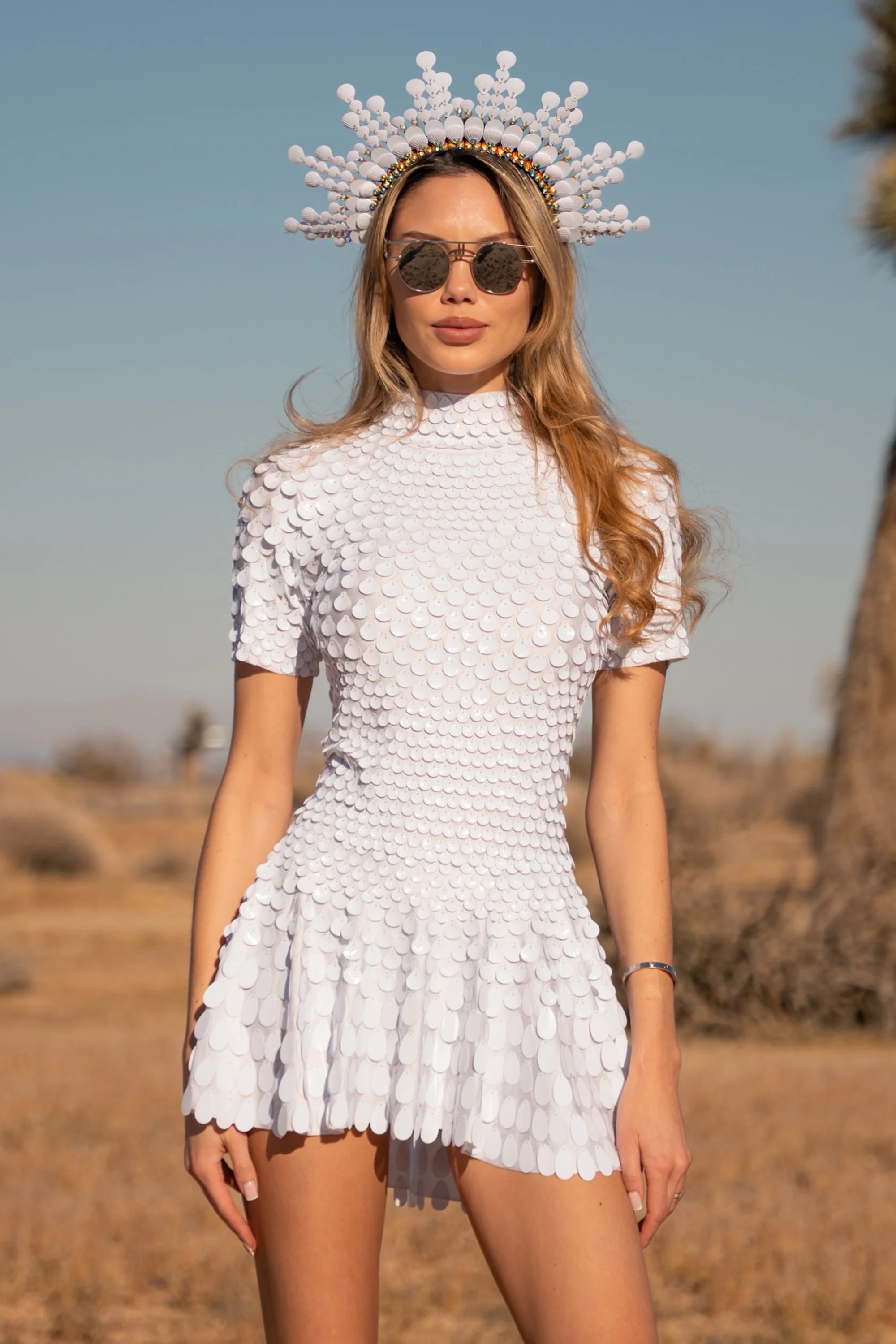 Melanie metallic party dress white