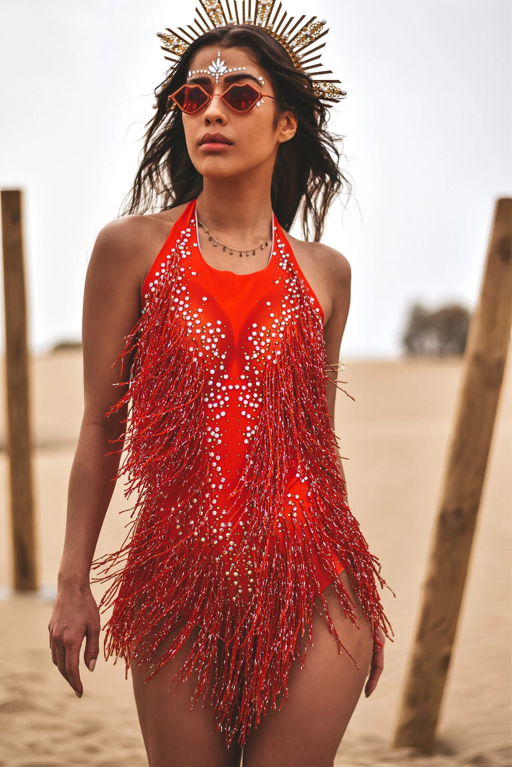 Ondalinda fringe bodysuit red - Image 3