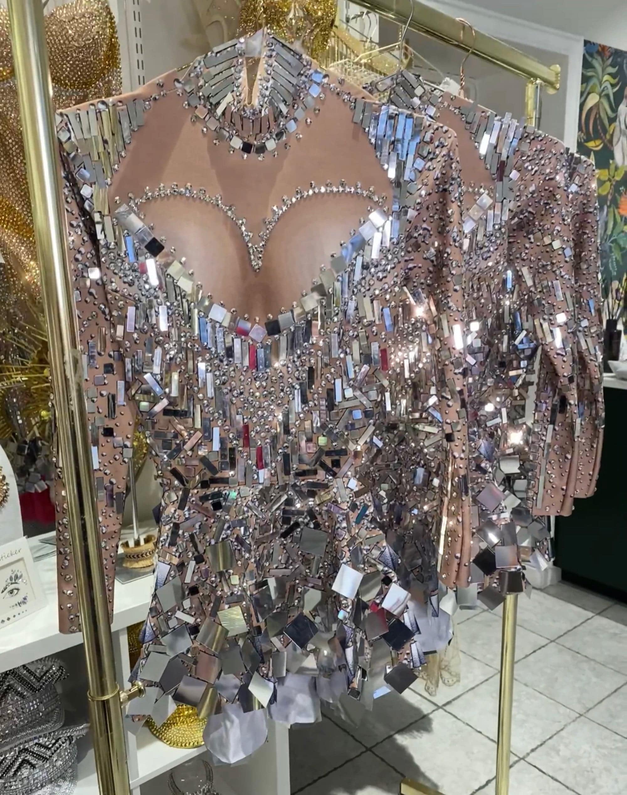 Raquel luxury rhinestone dress beige - Image 3