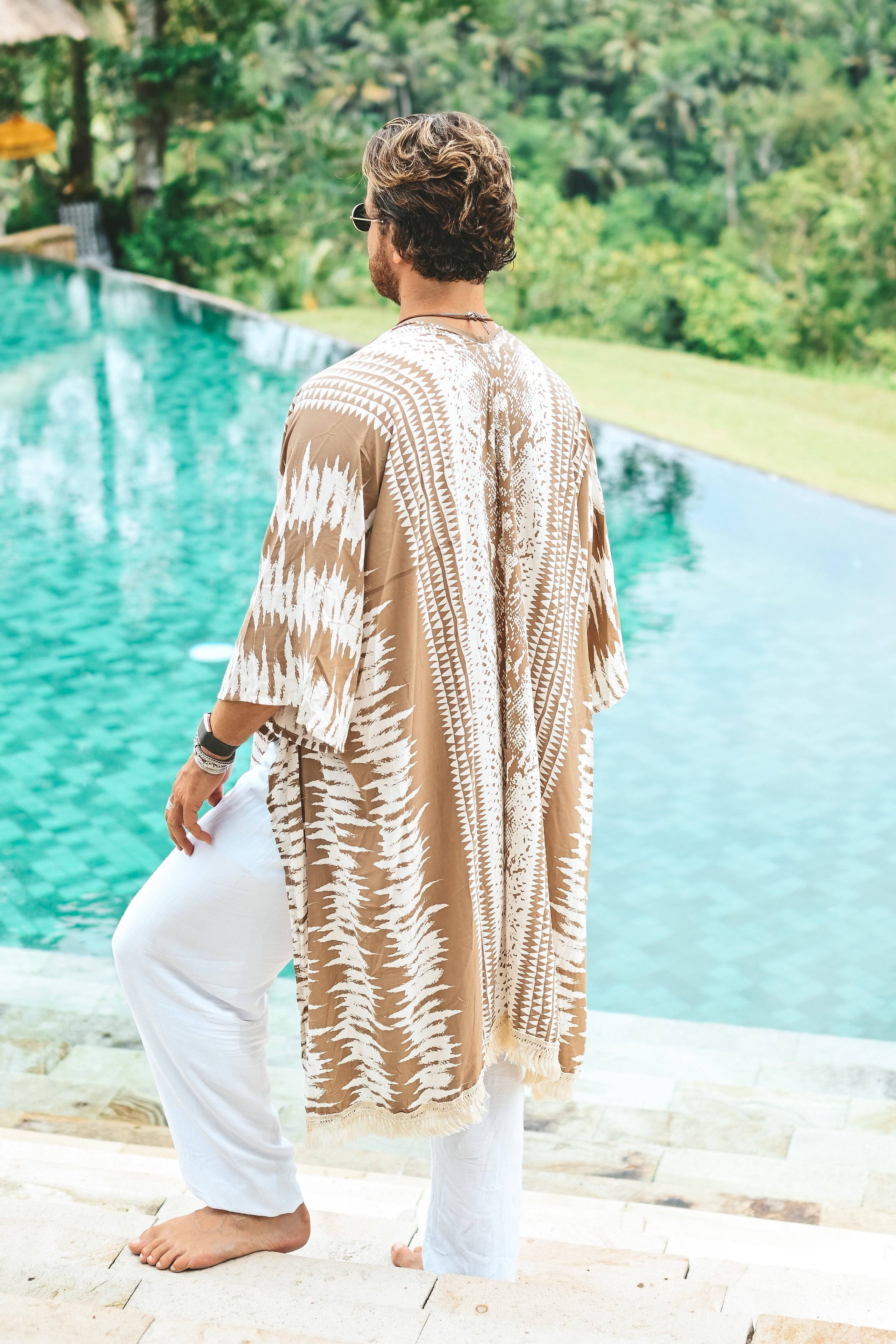 The Amondari Fringe Kimono Beige - Image 19