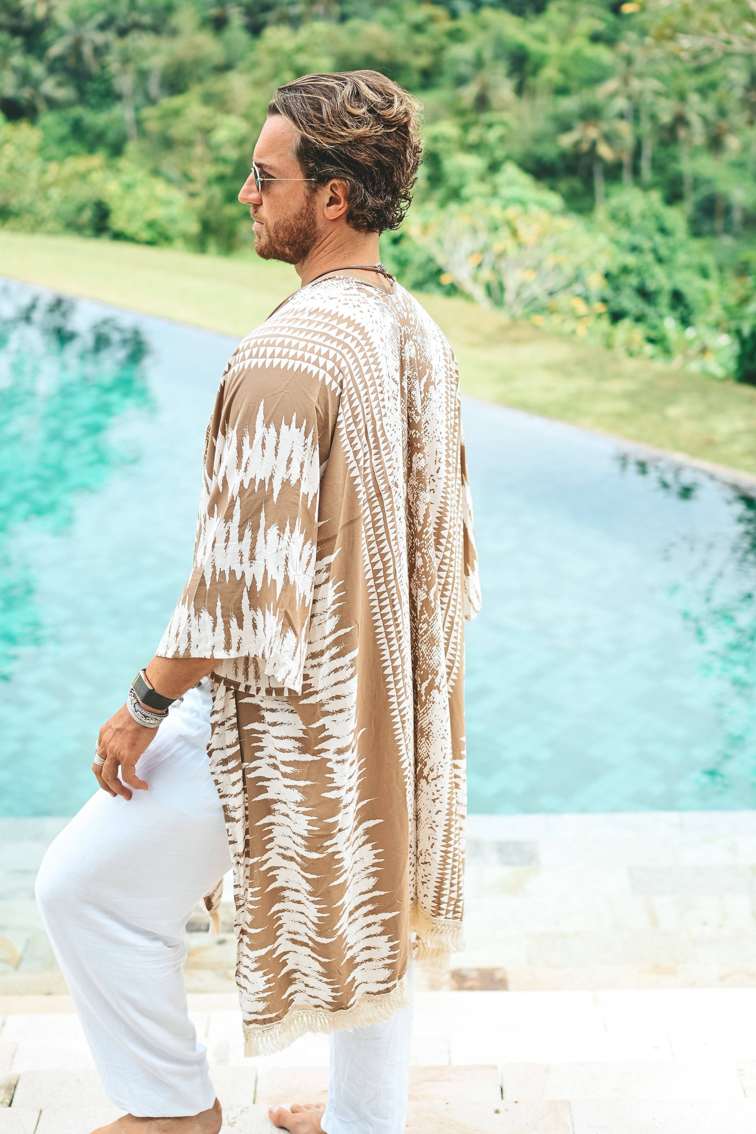 The Amondari Fringe Kimono Beige - Image 20