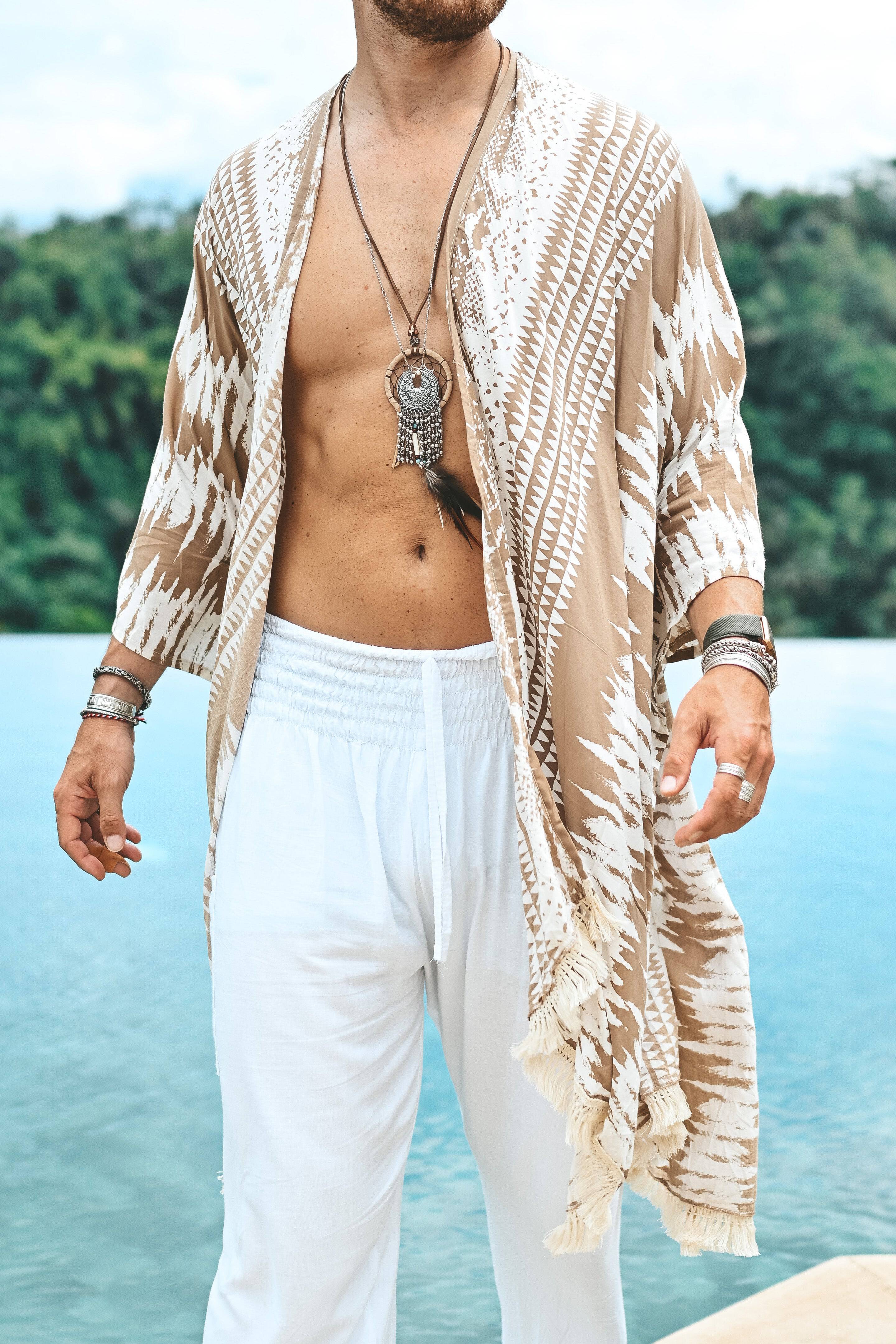 The Amondari Fringe Kimono Beige - Image 3