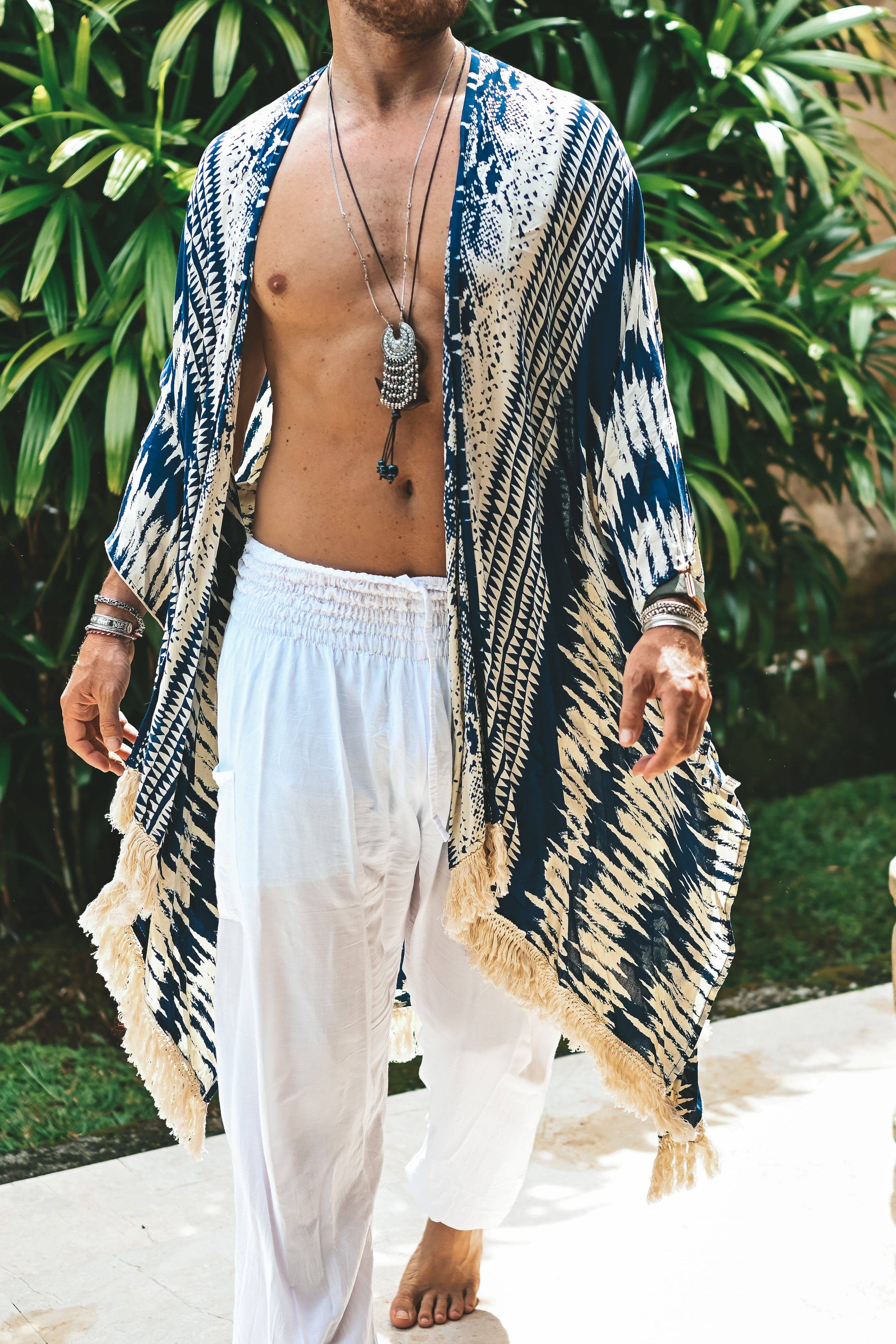 The Amondari Fringe Kimono blue