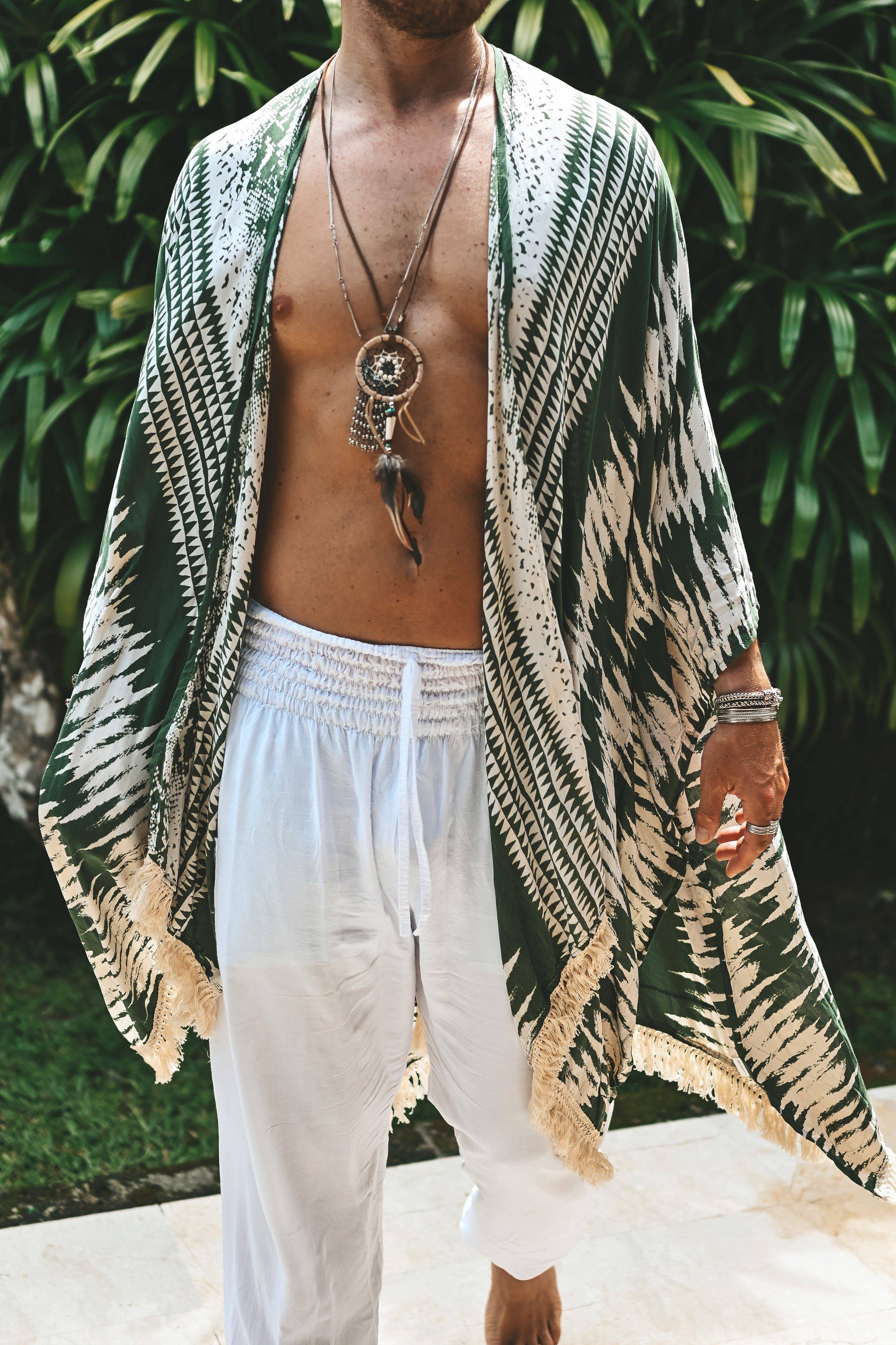 The Amondari Fringe Kimono Green