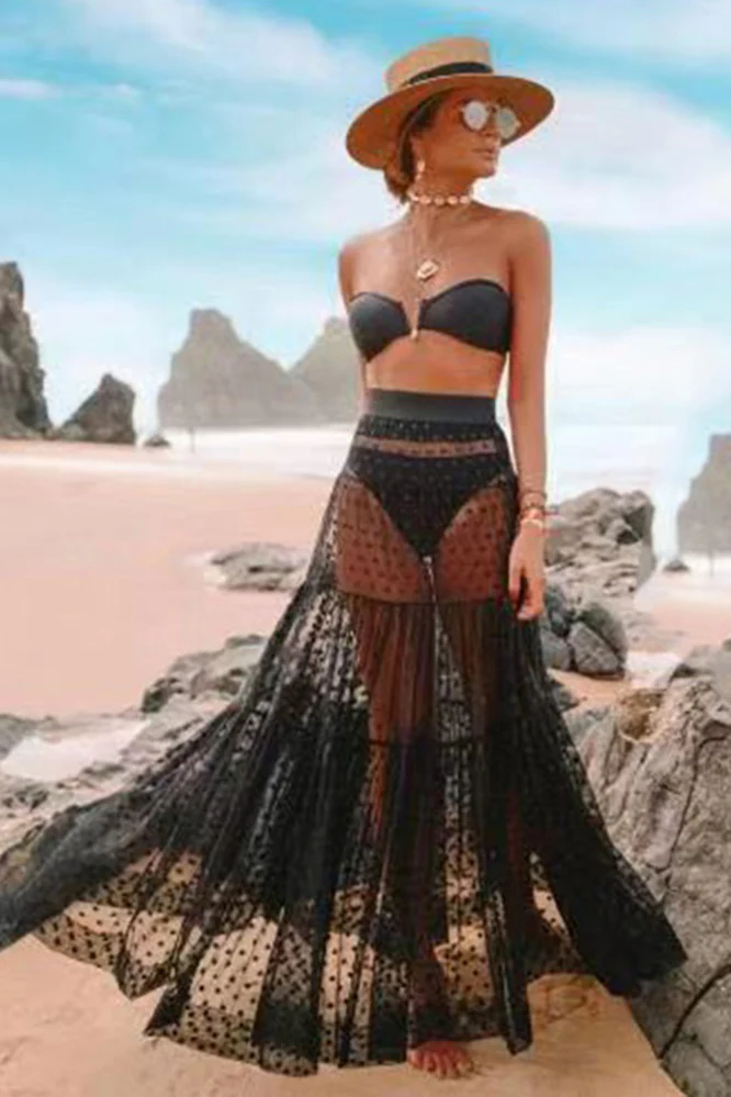 Valerie maxi polka skirt black