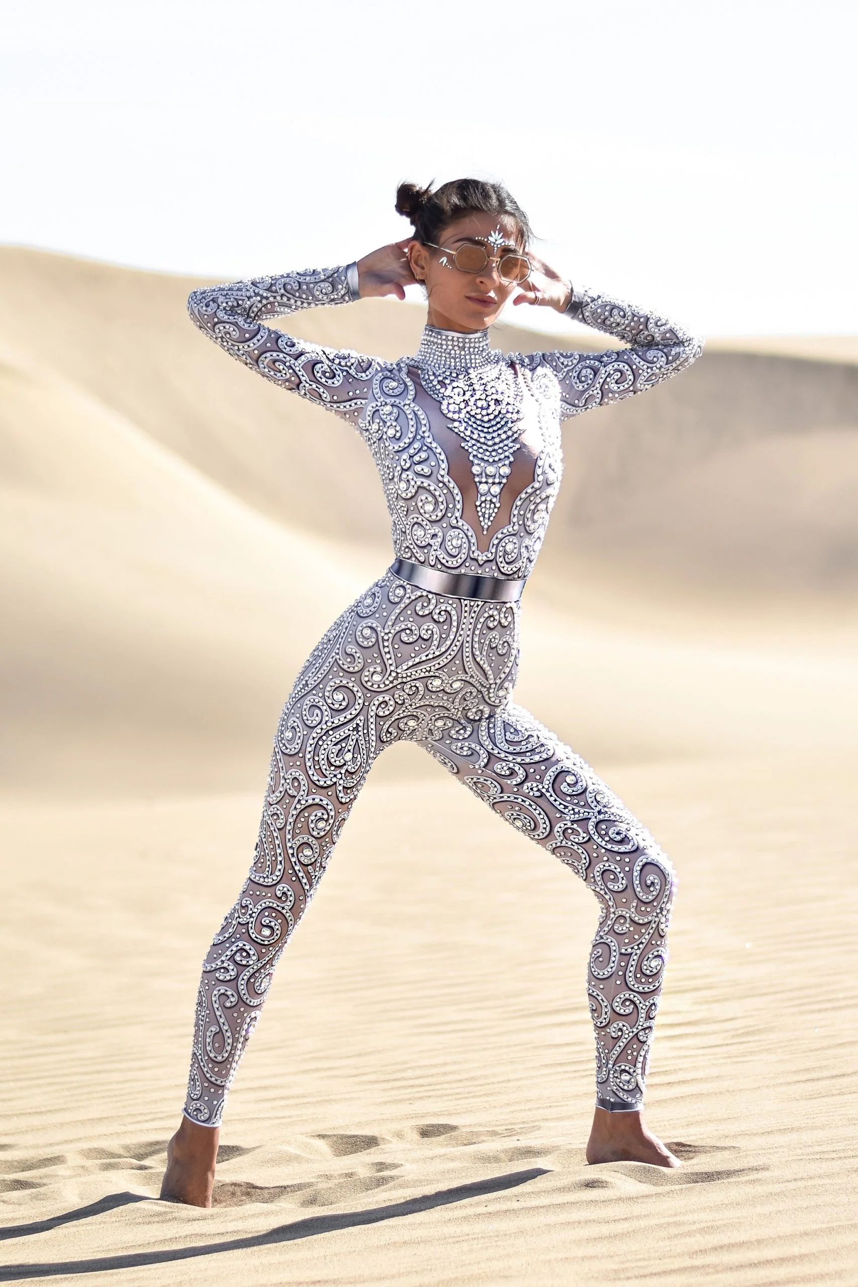 Yolaine rhinestone jumpsuit silver - Image 9